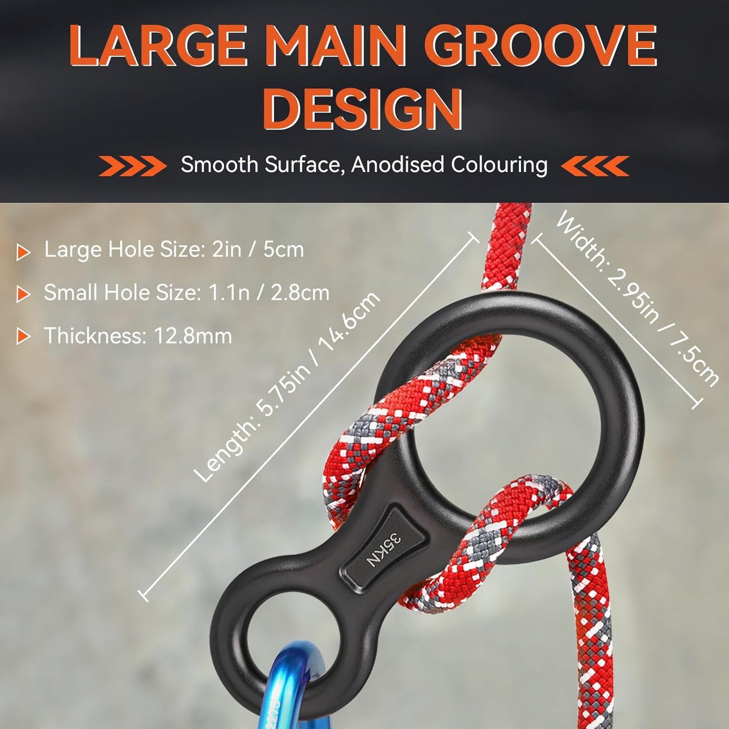 Rescue Figure 8 Descender Climbing Gear Downhill Equipment 35Kn/3500Kg 7075 Aluminum Alloy Rigging Plate for Climbing Belaying and Rappeling Device