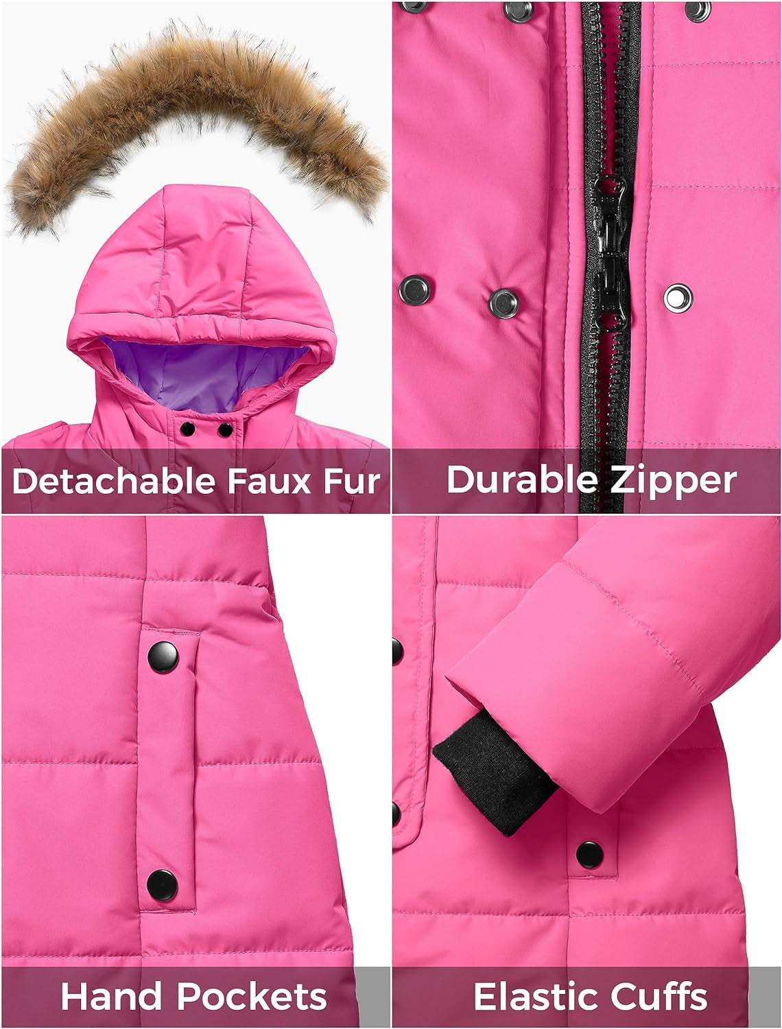 Girls' Long Winter Coat Parka Waterproof Warm Puffer Jacket