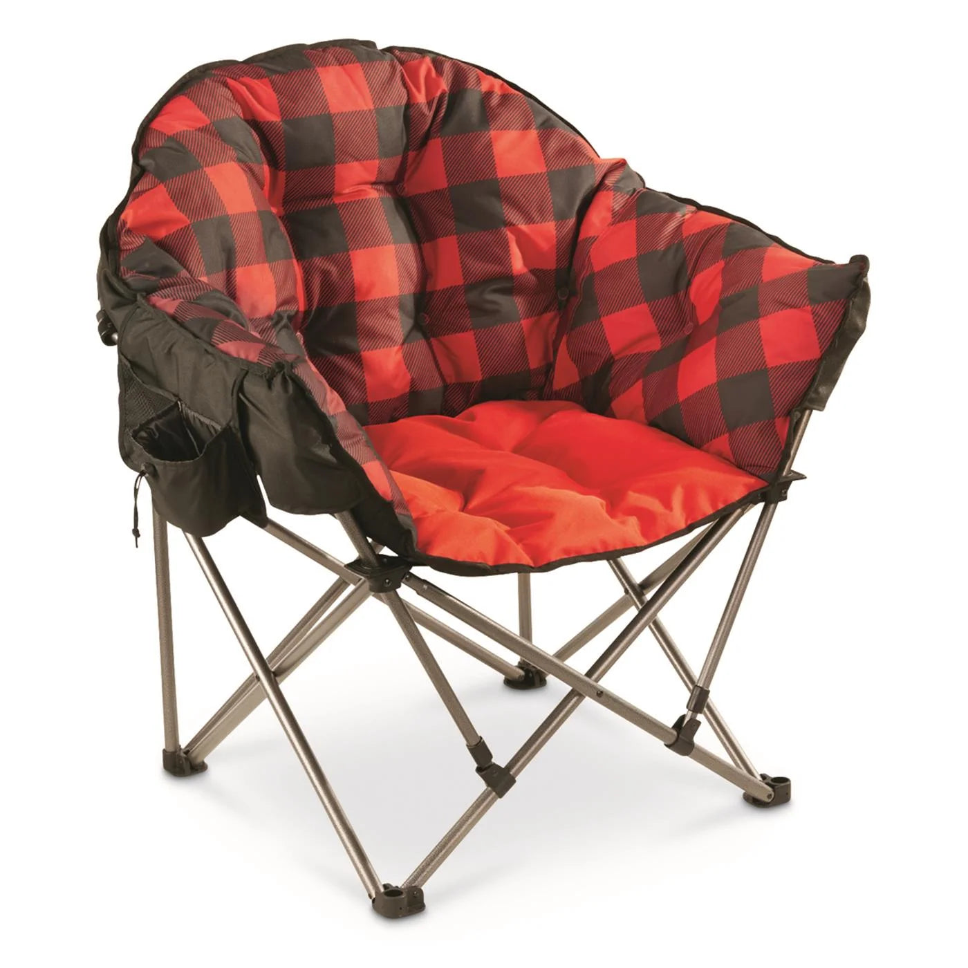 Oversized Club Camp Chair, 500-Lb. Capacity Red Plaid