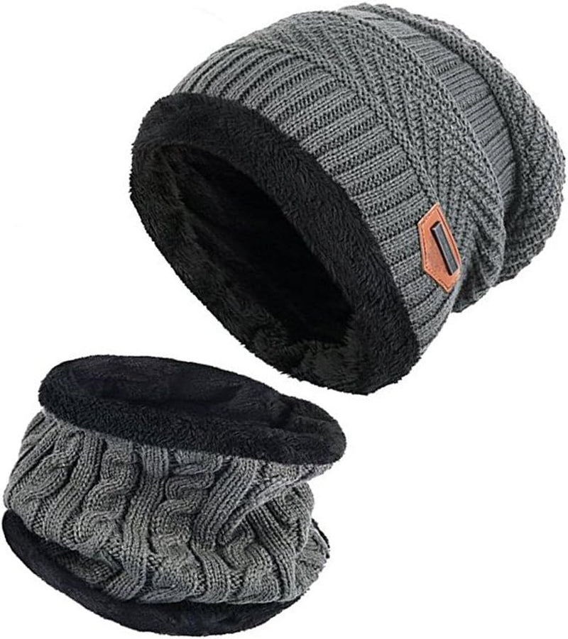 Winter Beanie Hat Scarf Set Warm Knit Hat Thick Knit Skull Cap Touch Screen Glove Unisex