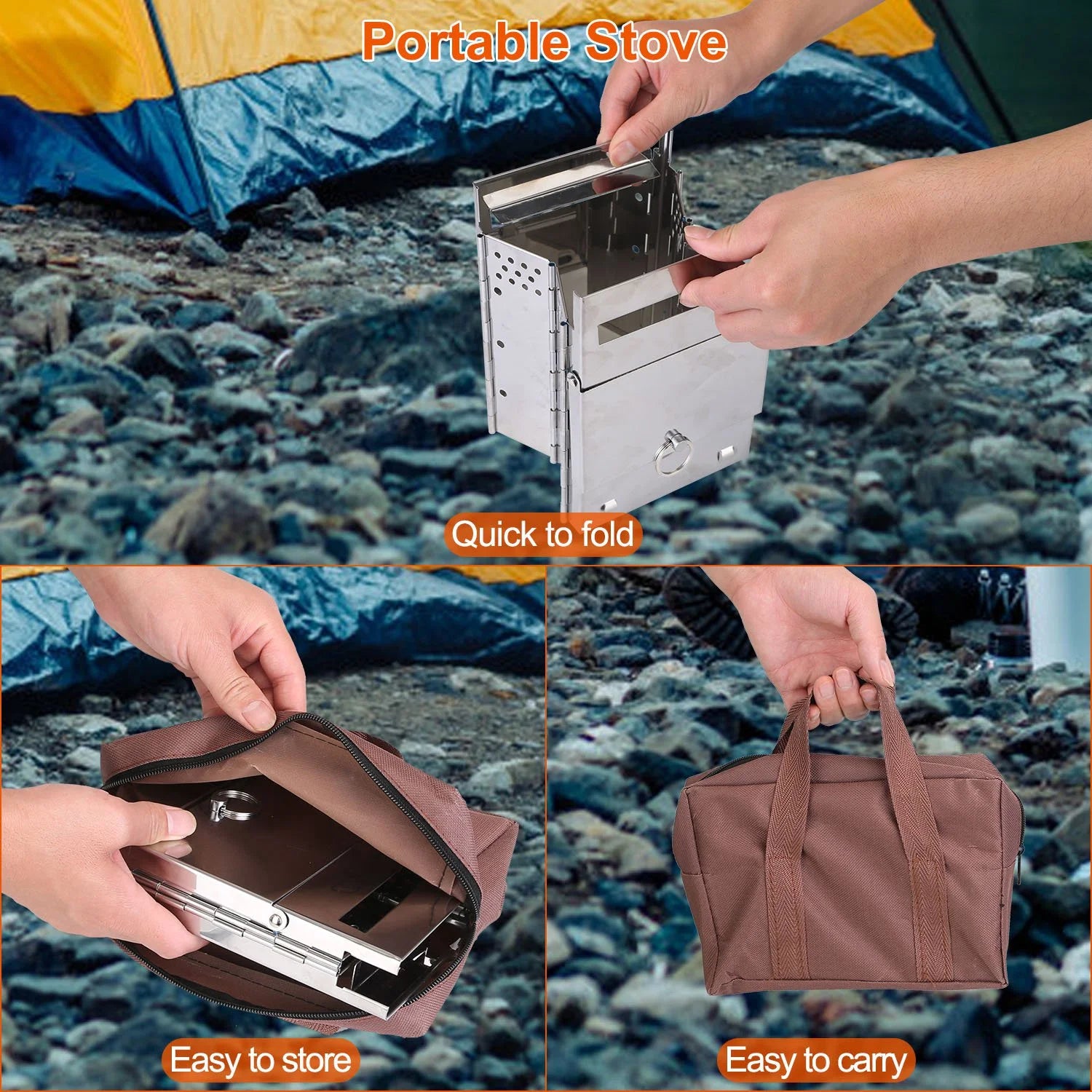 Stainless Steel Folding Wood Camp Stove – Portable and Durable for Outdoor Cooking