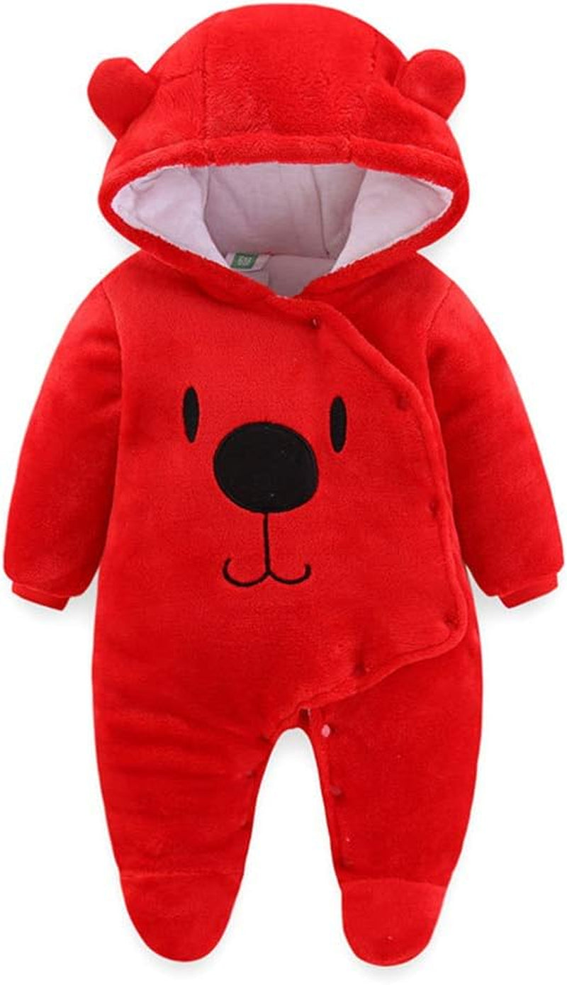 Baby Newborn Snowsuit Winter Hooded Footie Fleece Jumpsuit for Infant Girls Boys