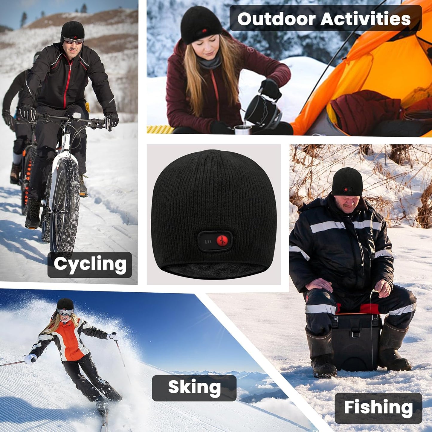 Rechargeable Heated Hats for Men Women Electric Heated Beanie Hat, Battery Heat Cap for Fishing Skiing Motorcycling