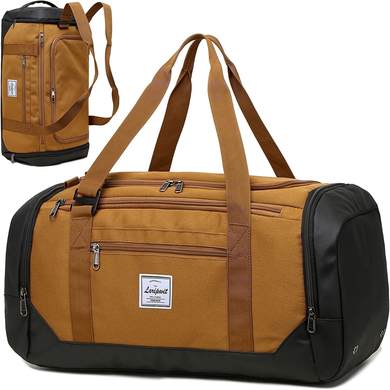 Travel Duffle Bag for Men 40L Medium Sports Gym Bag with Wet Pocket & Shoes Compartment Weekender Overnight Backpack for Traveling Duffel Bag Backpack for Women, Brown