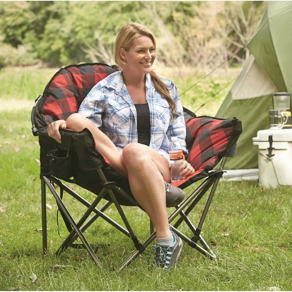 Oversized Club Camp Chair, 500-Lb. Capacity Red Plaid