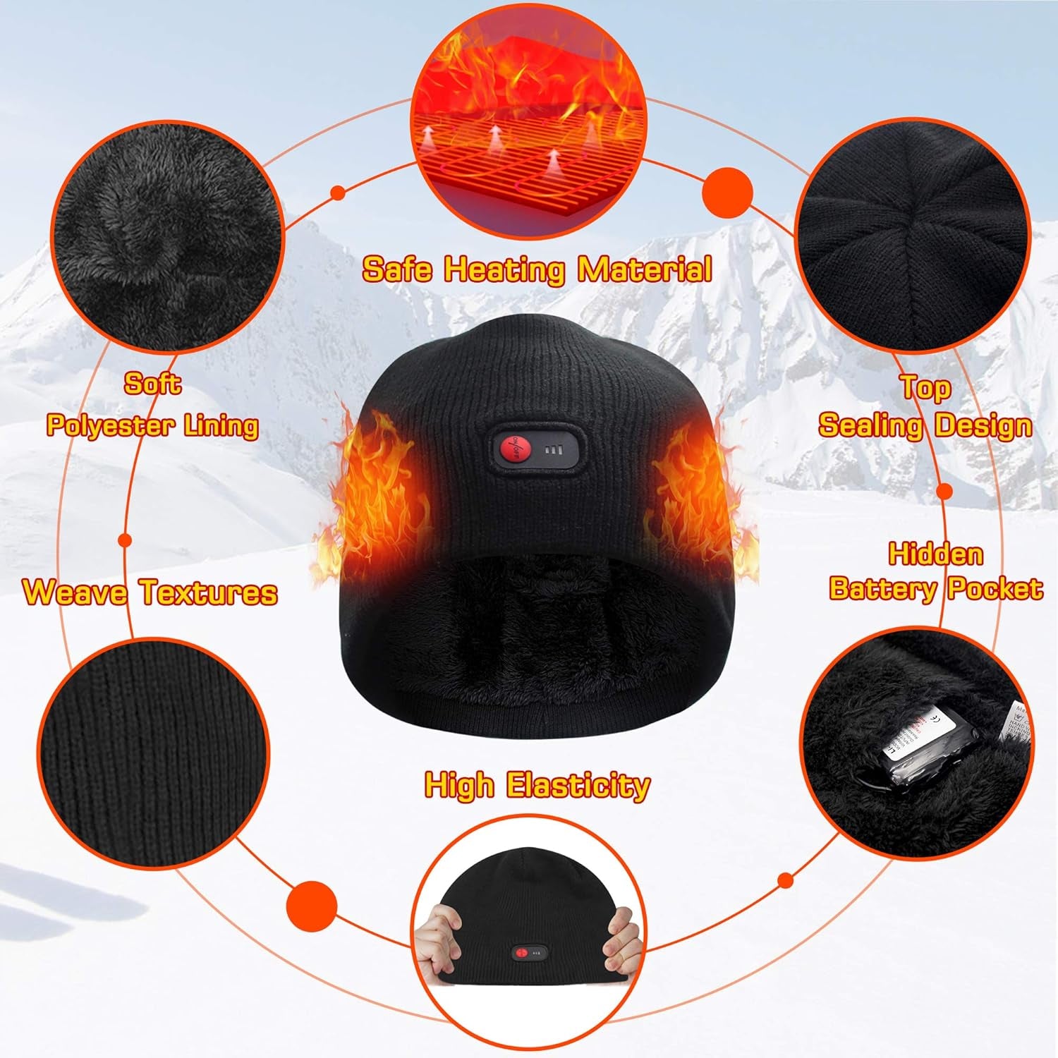 Rechargeable Heated Hats for Men Women Electric Heated Beanie Hat, Battery Heat Cap for Fishing Skiing Motorcycling