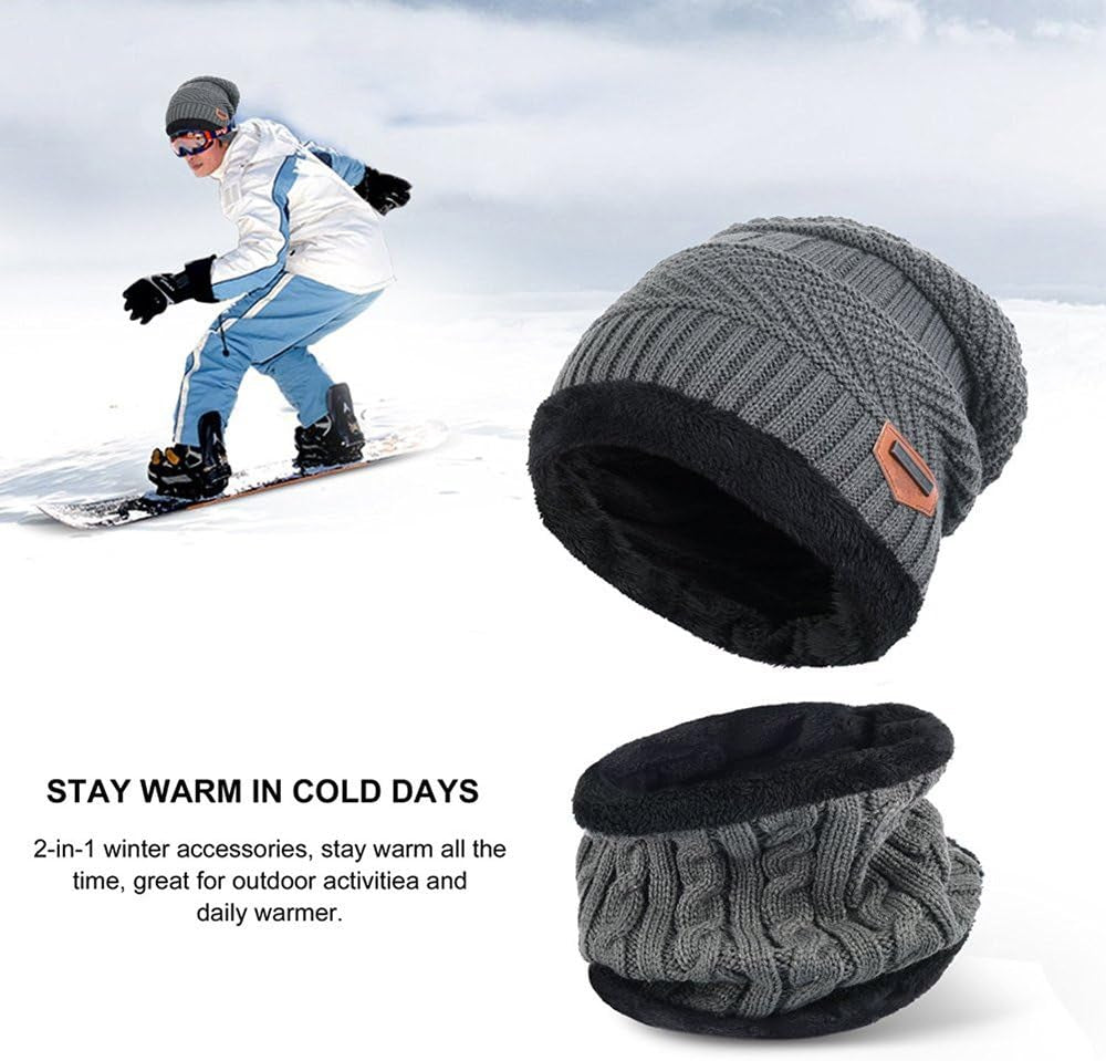 Winter Beanie Hat Scarf Set Warm Knit Hat Thick Knit Skull Cap Touch Screen Glove Unisex