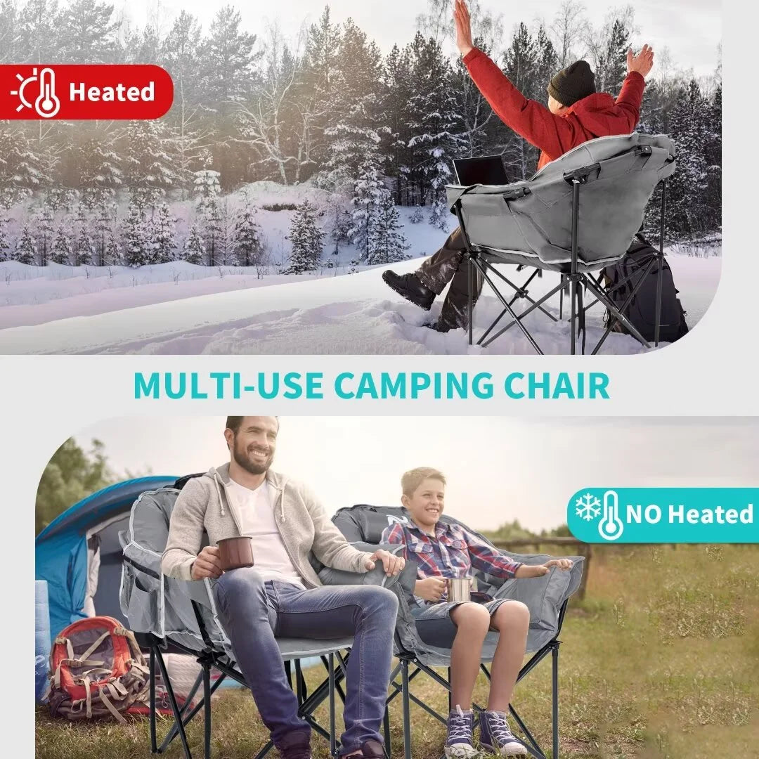 Oversized Heated Camping Chair, Portable Folding Lawn Chair, 3 Heat Levels, Outdoor Lounge Patio Chair, with Large Pockets and Travel Bag, Supports 500Lb