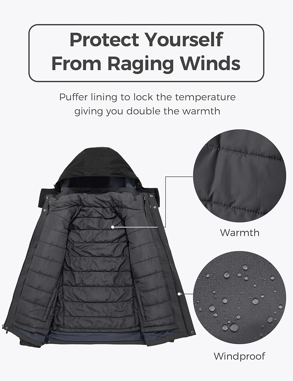 Men'S Waterproof 3-In-1 Ski Jacket Warm Winter Snow Coat Windproof Rain Jackets Snowboarding Jackets