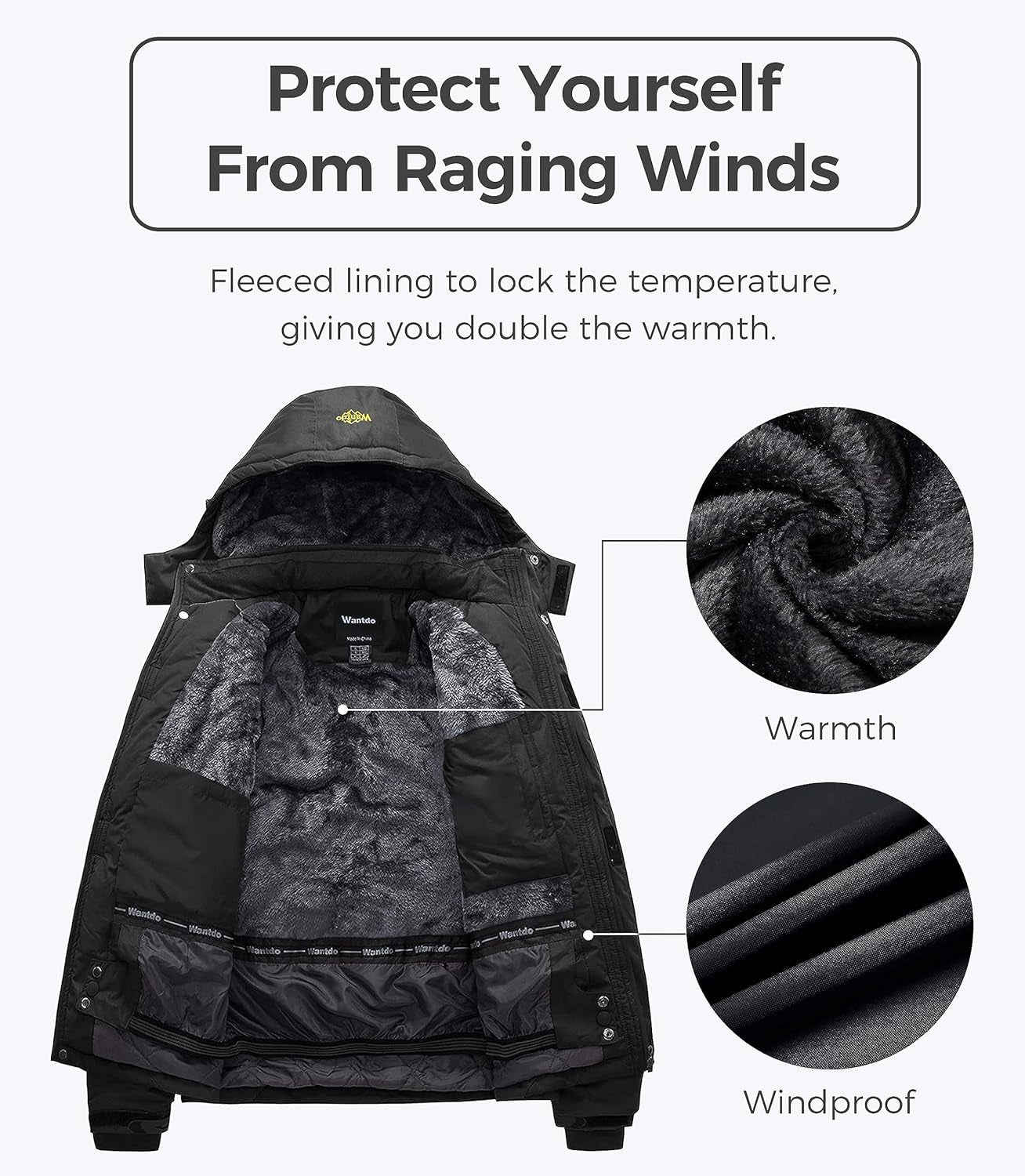 Men'S Mountain Waterproof Ski Jacket Windproof Rain Jacket Winter Warm Hooded Coat