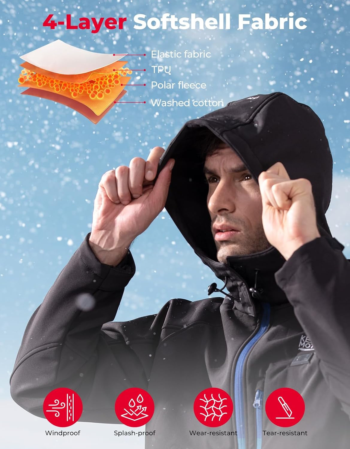 Heated Jackets with 9600Mah Battery Pack, Waterproof Winter Coat with Soft Shell, Electric Heating Coat for Outdoor