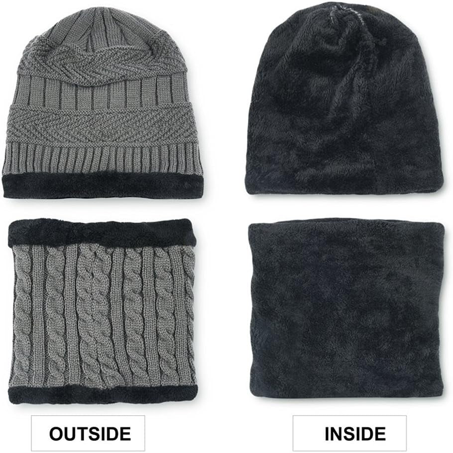 Winter Beanie Hat Scarf Set Warm Knit Hat Thick Knit Skull Cap Touch Screen Glove Unisex