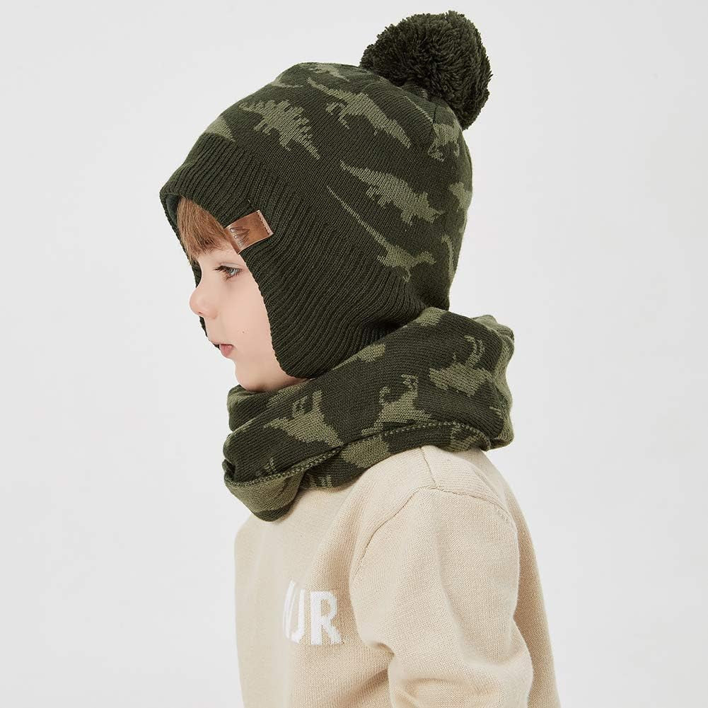 Boys Winter Hat Earflap Knitted Beanie for Kids Warm Fleece Lined Thicken Hat for Baby