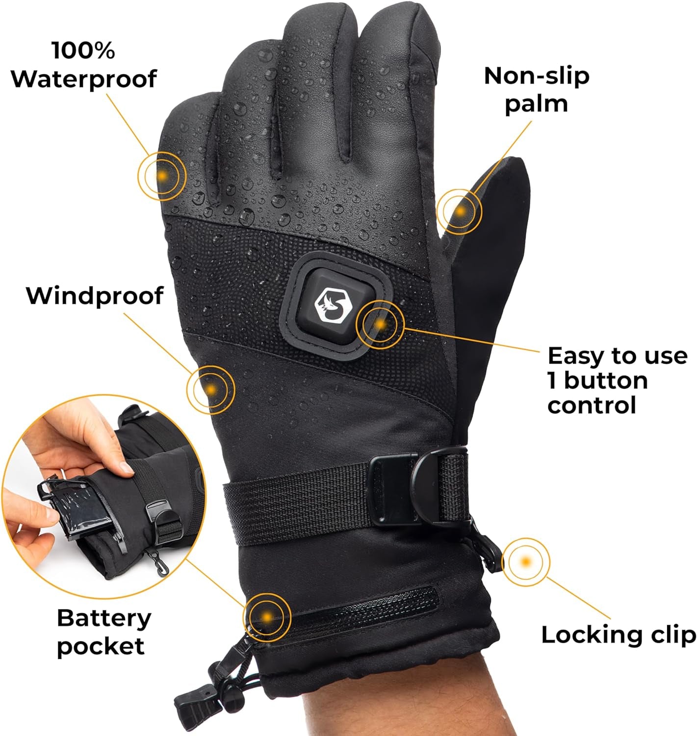 Heated Gloves for Men & Women - 3 Heat Settings, Touchscreen Compatible, Rechargeable Waterproof Electric Gloves for Winter Outdoor Sports