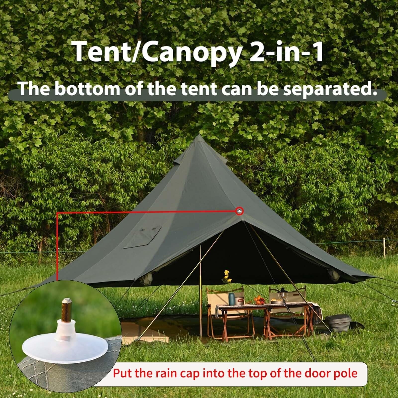 Cotton Canvas Bell Tent with Stove Jack, Roomy Yurt Tent for Family Glamping ...