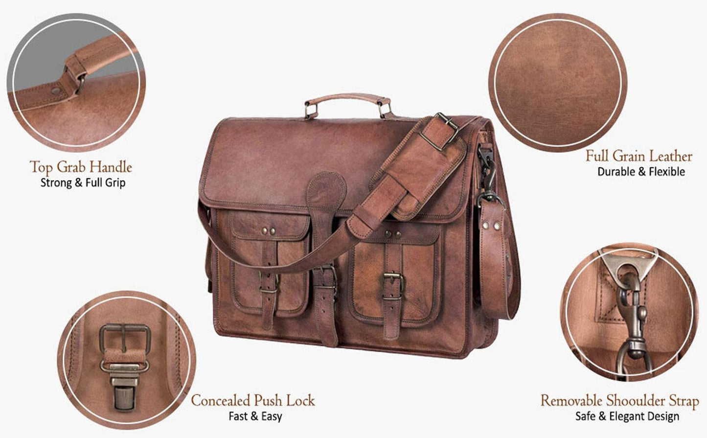 KPL Leather Briefcase 18 Inch Laptop Messenger Bag for Men and Women Best Crossbody Satchel for Office Work Travel