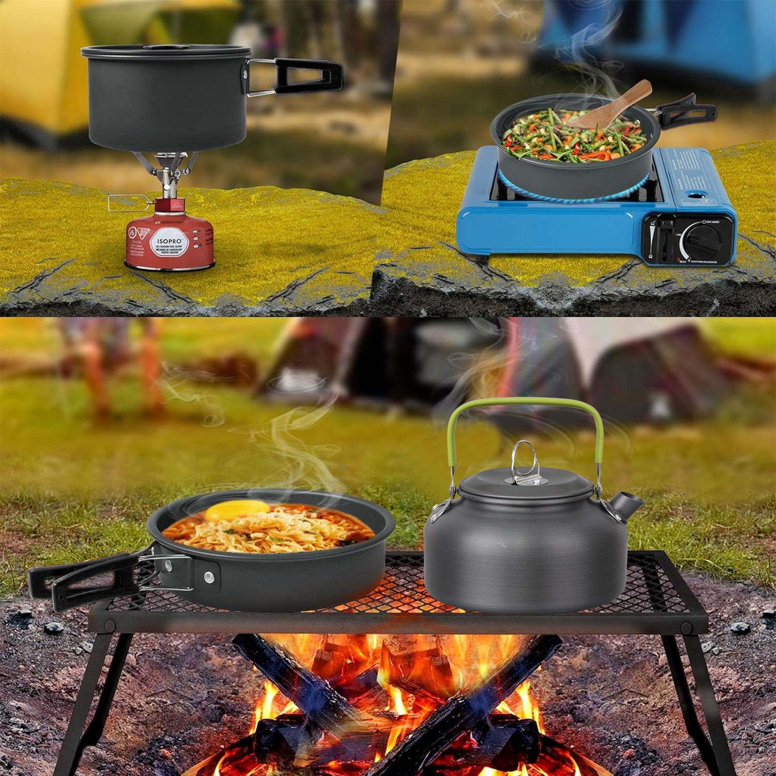 3Pcs Camping Cookware Non-Stick Camping Cooking Set Lightweight Camping Pots and Pans Set for Backpacking Outdoor Hiking Picnic