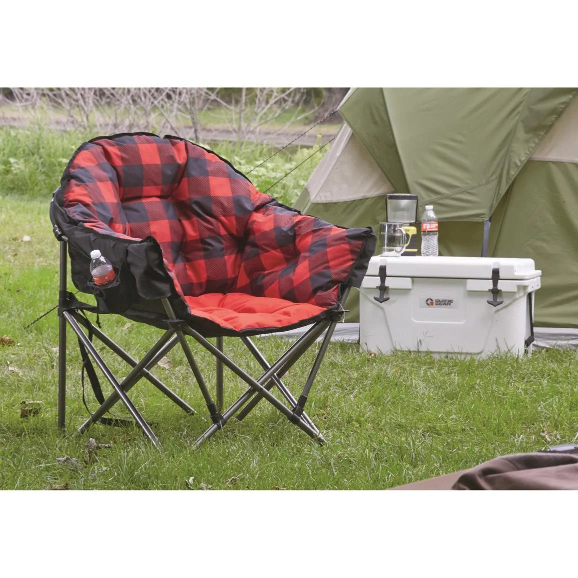 Oversized Club Camp Chair, 500-Lb. Capacity Red Plaid