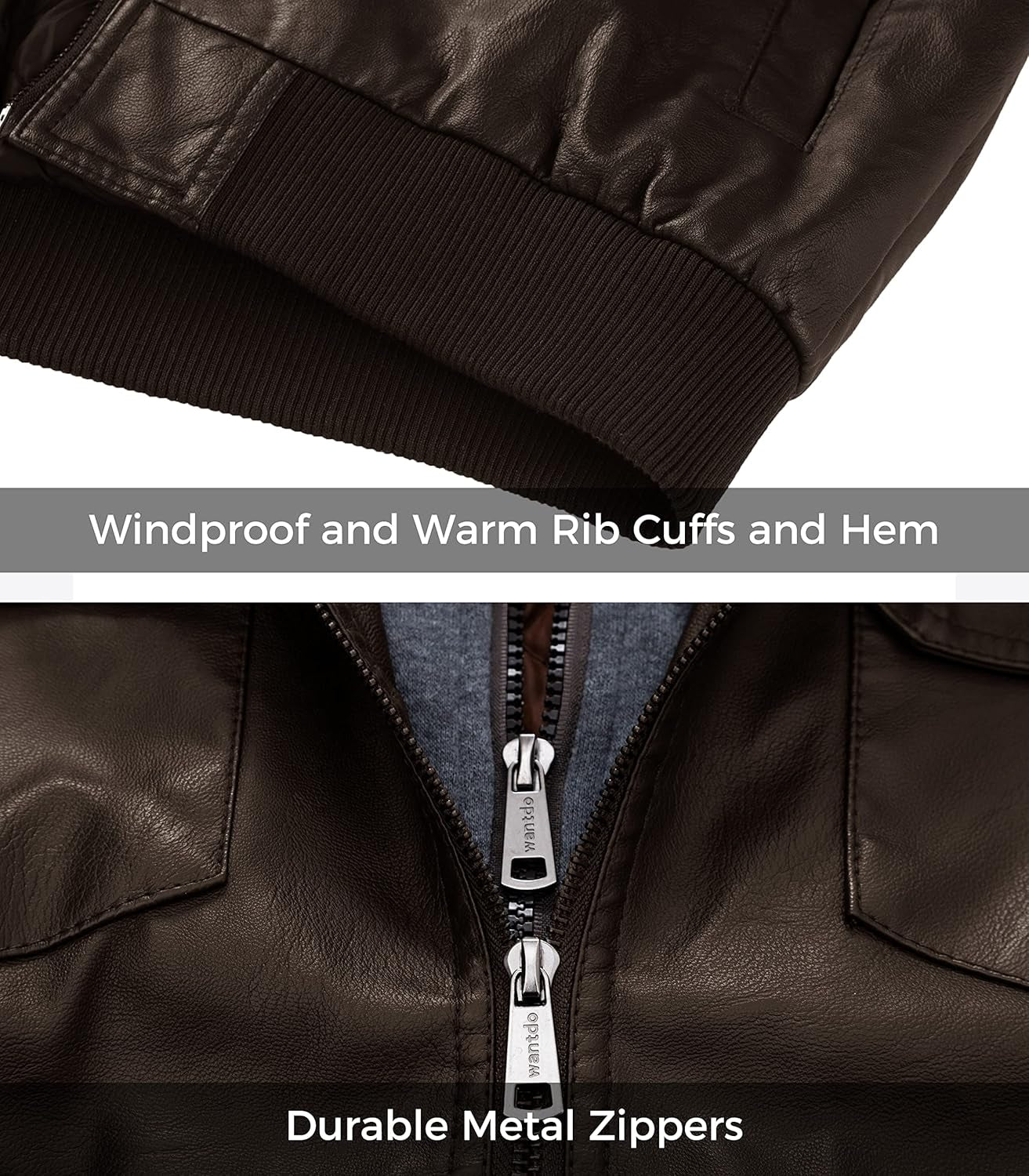 Men'S Faux Leather Jacket Windproof Motorcycle Bomber Jacket Slim Fit Winter Coat with Removable Hood