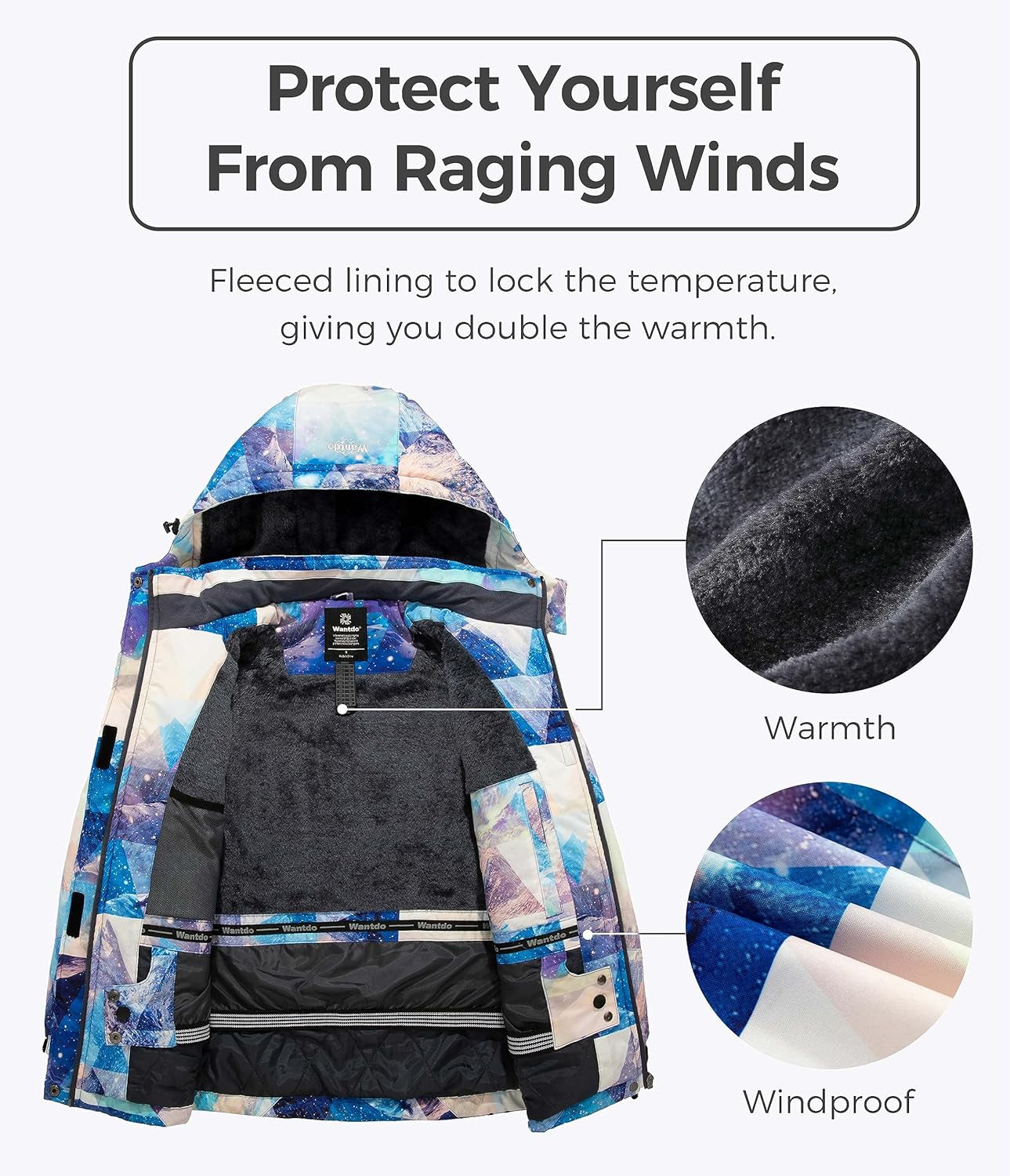 Women'S Mountain Waterproof Ski Jacket Windproof Rain Jacket Winter Warm Hooded Coat