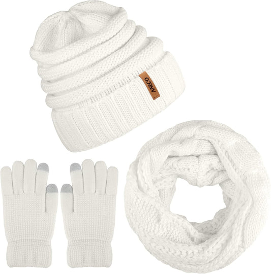 Winter Warm Knitted Scarf Beanie Hat and Gloves Set Men & Women'S Soft Stretch Hat Scarf and Mitten Set