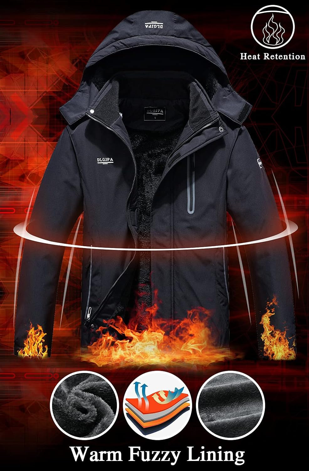 Men's Mountain Waterproof Windproof Hooded Ski Jacket