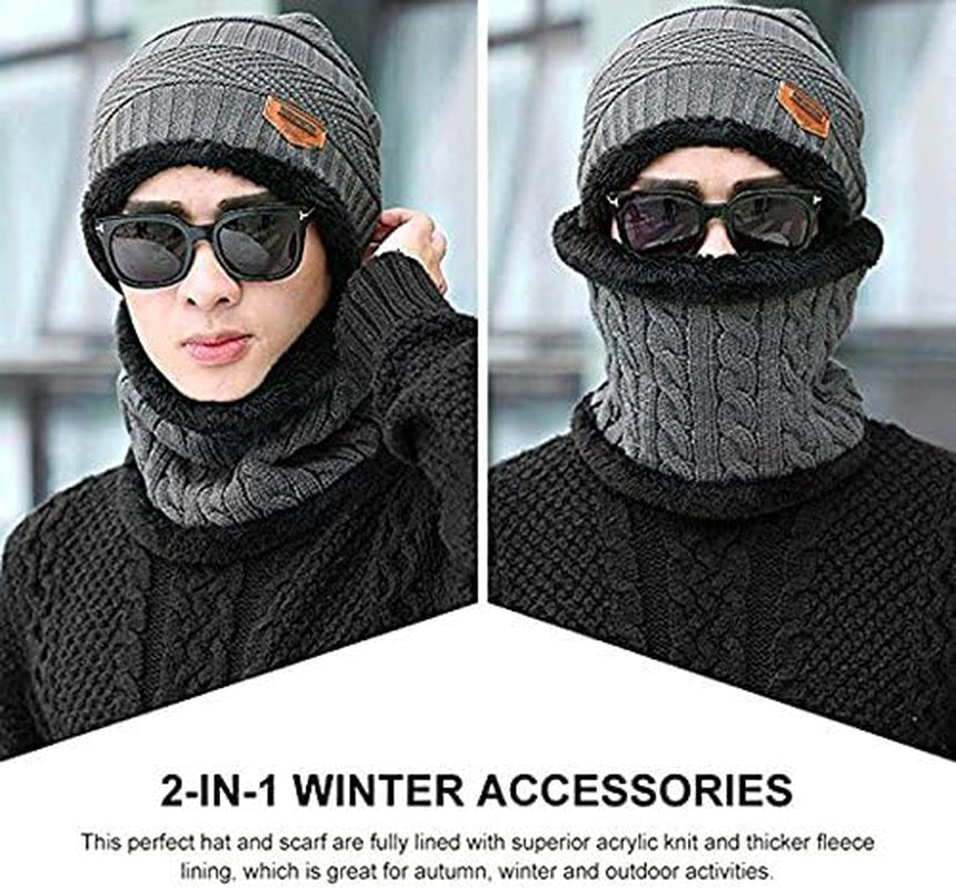 Winter Beanie Hat Scarf Set Warm Knit Hat Thick Knit Skull Cap Touch Screen Glove Unisex