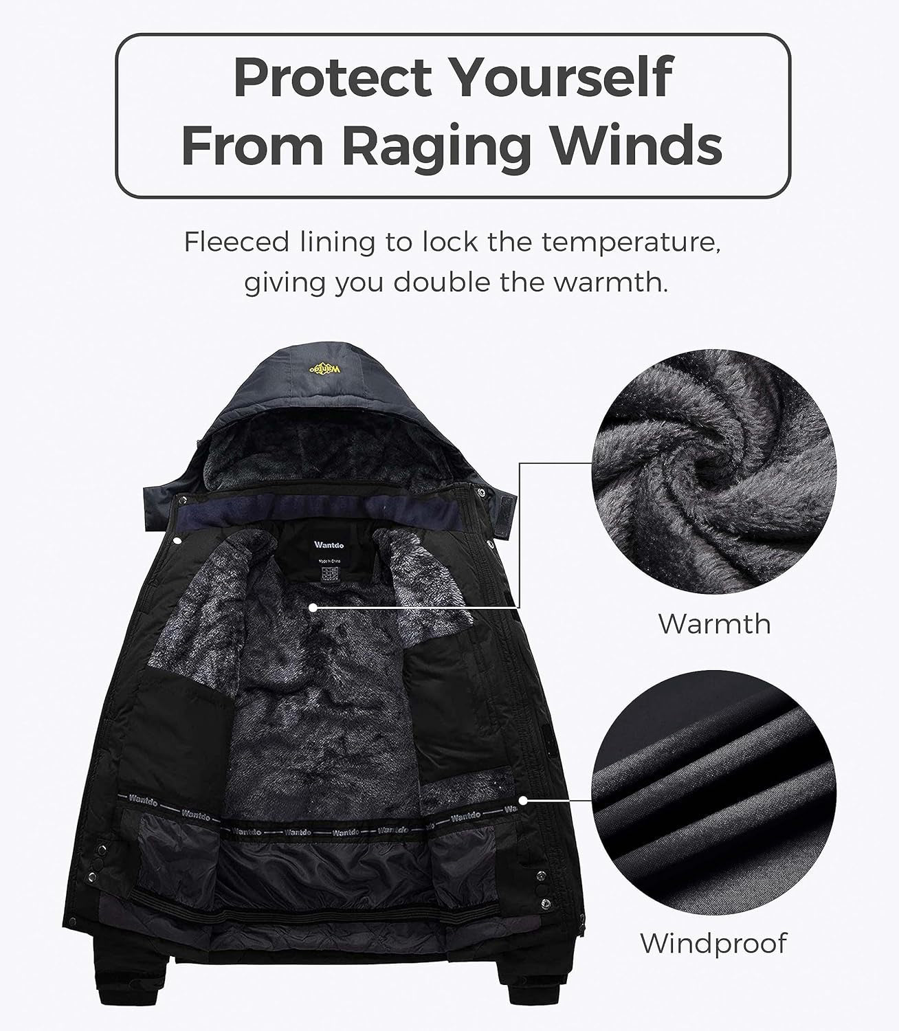 Men'S Mountain Waterproof Ski Jacket Windproof Rain Jacket Winter Warm Hooded Coat