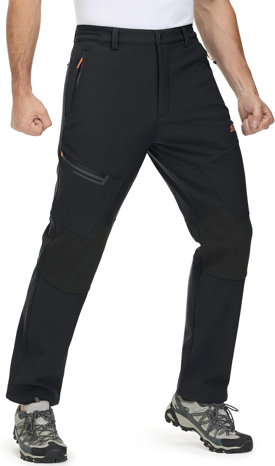 Men'S Winter Pants Fleece Lined Ski Snow Pants Water Resistant 4 Zip Pockets Outdoor Pants