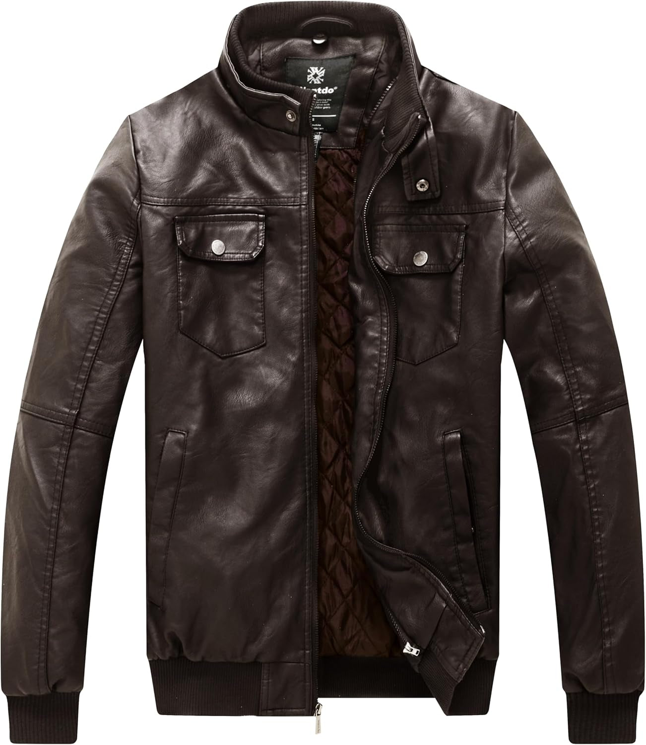 Men'S Faux Leather Jacket Windproof Motorcycle Bomber Jacket Slim Fit Winter Coat with Removable Hood