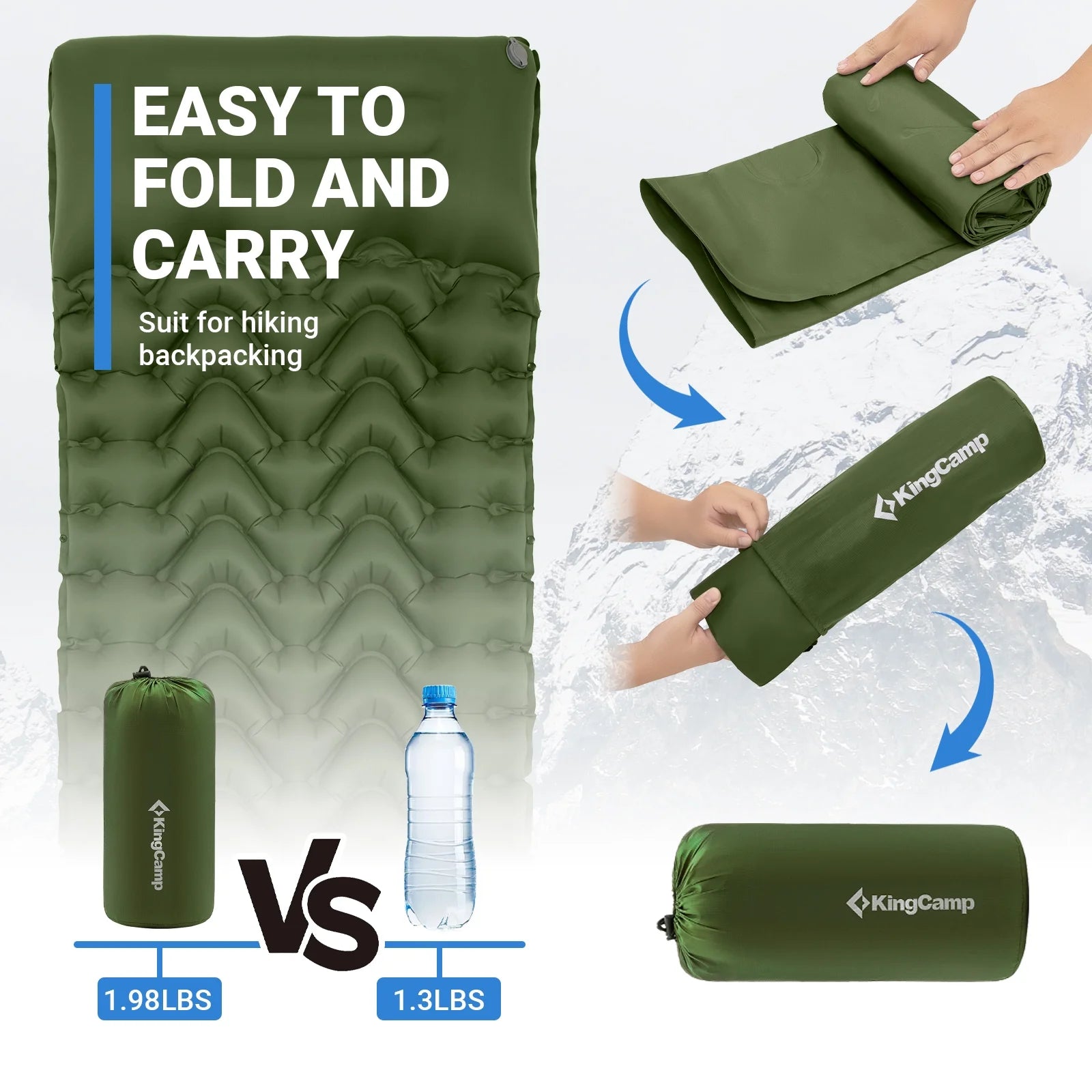 Sleeping Pad for Camping Mattress with Built in Foot Pump Connectable, Durable Inflatable Self Inflating Sleeping Pad with Pillow Compact & Comfortable for Camping and Hiking, Olive