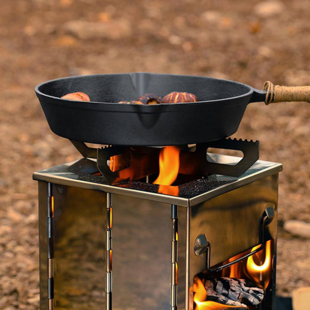 Portable Charcoal/Wood Grill in Silver Finish Wood Burning Camp Stove Stainless Steel Folding Camp Stove with Bag