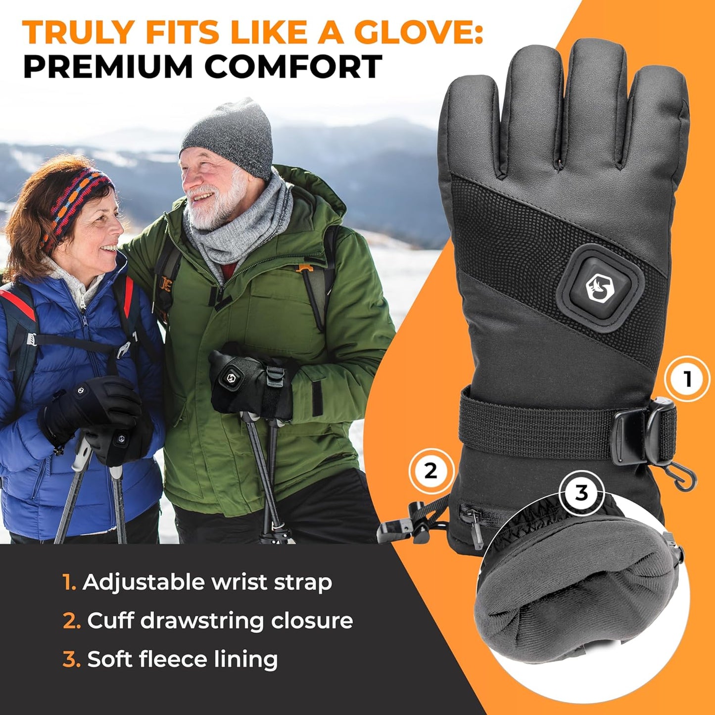 Heated Gloves for Men & Women - 3 Heat Settings, Touchscreen Compatible, Rechargeable Waterproof Electric Gloves for Winter Outdoor Sports