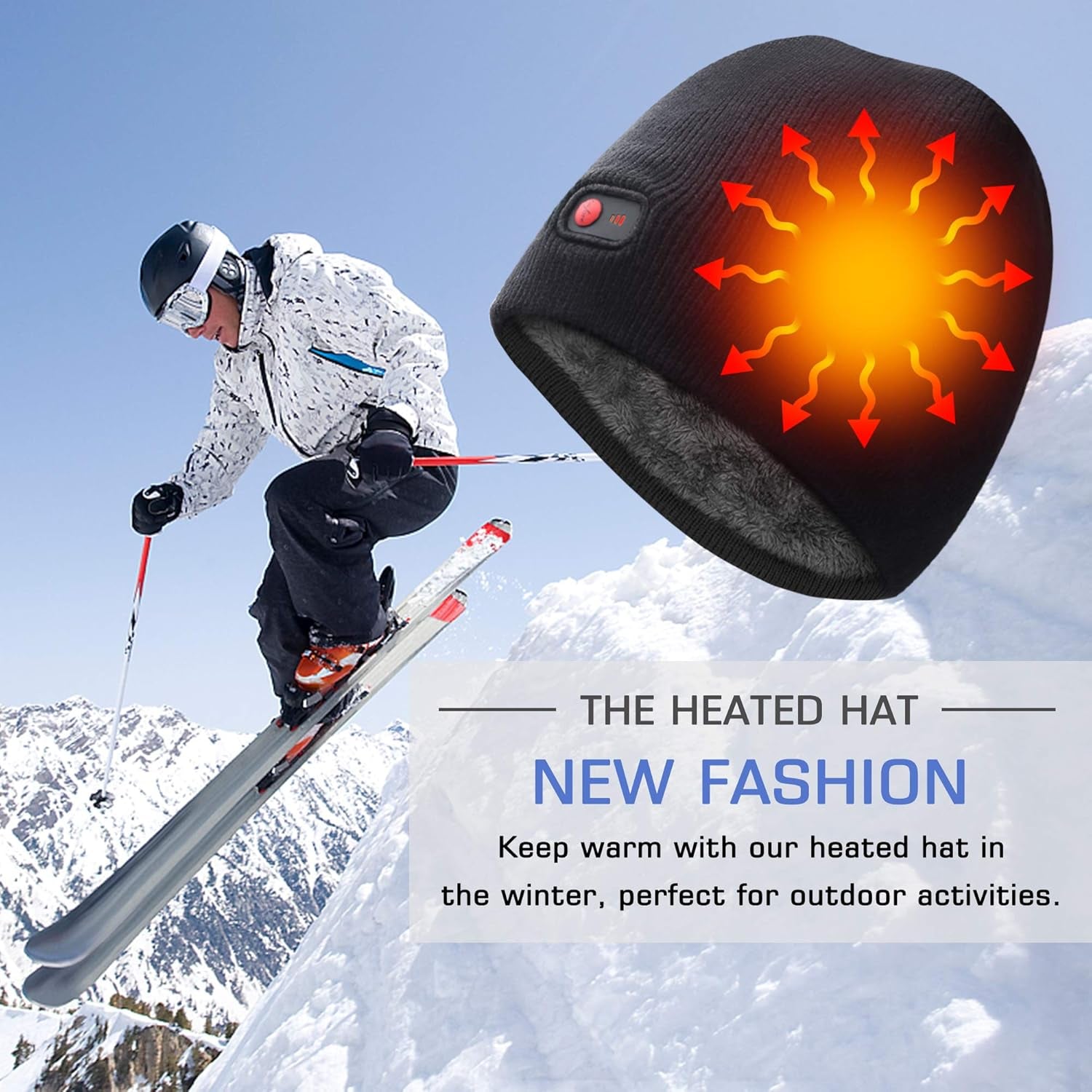 Rechargeable Heated Hats for Men Women Electric Heated Beanie Hat, Battery Heat Cap for Fishing Skiing Motorcycling